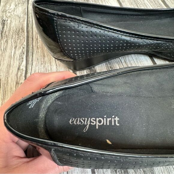 Easy Spirit Women's Black Leather Wedge Heels Shiny Bow Tie Toe 6 6M Slip On - Picture 11 of 11